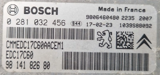 0281032456 9814182680 1037555072 10SW014183 EDC17C60 9814182680 Citroen DS4 ATgearbox ORI+noSCR BENCH FULL.rar