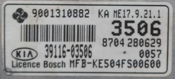 9001310882 3506 8704280629 39116-03506 MFB-KE504FS00600 ME17.9.21.1 KIA RIO 1.4MPI 2018Y MTgearbox PCM BENCH FULL.rar