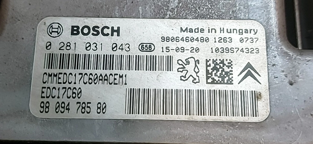 0281031043 9809478580 9806460480 10SW037986 EDC17C60 Peugeot 308 1.6HDI 2015Y BENCH FULL.rar