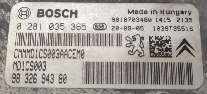 0281035365 9832694380 10SW041437 10SW061344 MD1CS003 Peugeot 3008 1.5HDI BENCH FULL.rar