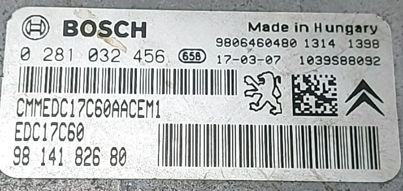 0281032456 9814182680 9806460480 10SW013908 EDC17C60 Peugeot 308 1.6HDI 74kW BENCH FULL.rar
