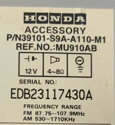 MU910AB 39101-S9A-A110-M1 RADIO Honda CRV 2003 24c04 CODE 11111 EEP.rar