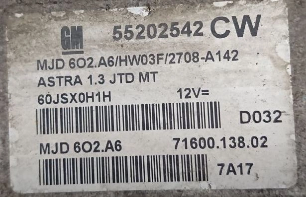 55202542 MJD6O2.A6 HW03F 2708-A142 Opel Astra 1.3MJD MTgearbox IOterminal ORI+noEGR FULL.rar