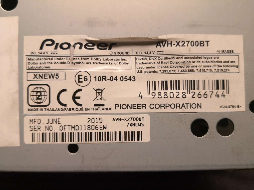 AVH-X2700BT 0FTM011806EW RADIO PIONEER MX25L1606E FLASH.rar