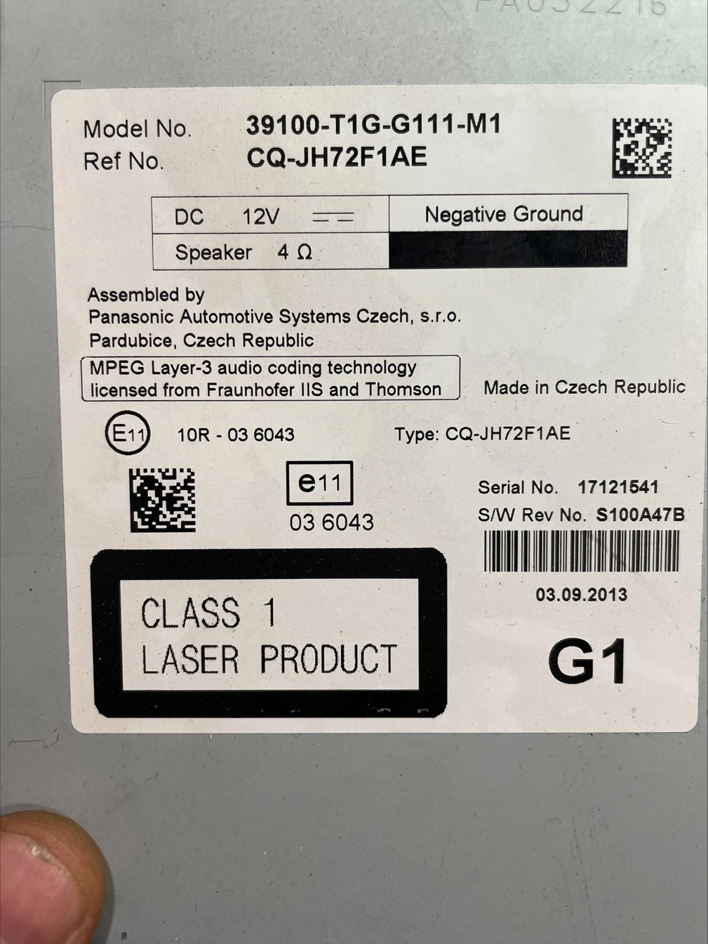 39100-T1G-G111-M1 CQ-JH72F1AE RADIO HONDA CRV code45161 24C08 EEP.rar