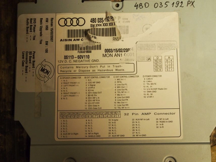 4B0035192PX 86113-60V110 AISIN NAVI AUDI 24C16+ISO FLASH.rar