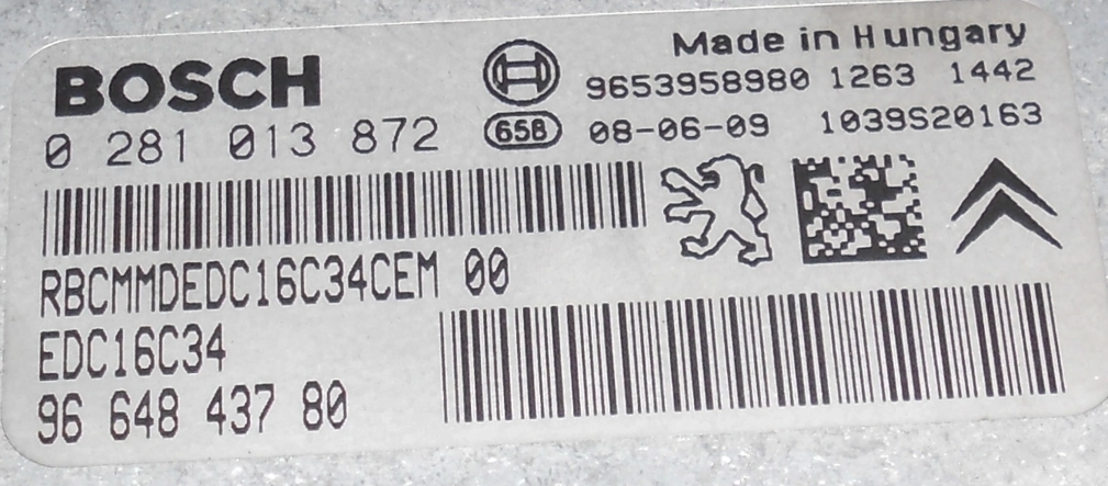 0281013872 9664843780 9653958980 1039S20163 EDC16C34 Peugeot 308 1.6HDI 9HZ BDM FULL.rar