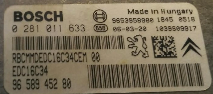 0281011633 9658274680 1037375532 EDC16c34 Peugeot 407 2007 1.6HDI MTgearbox BDM v2 FULL.rar
